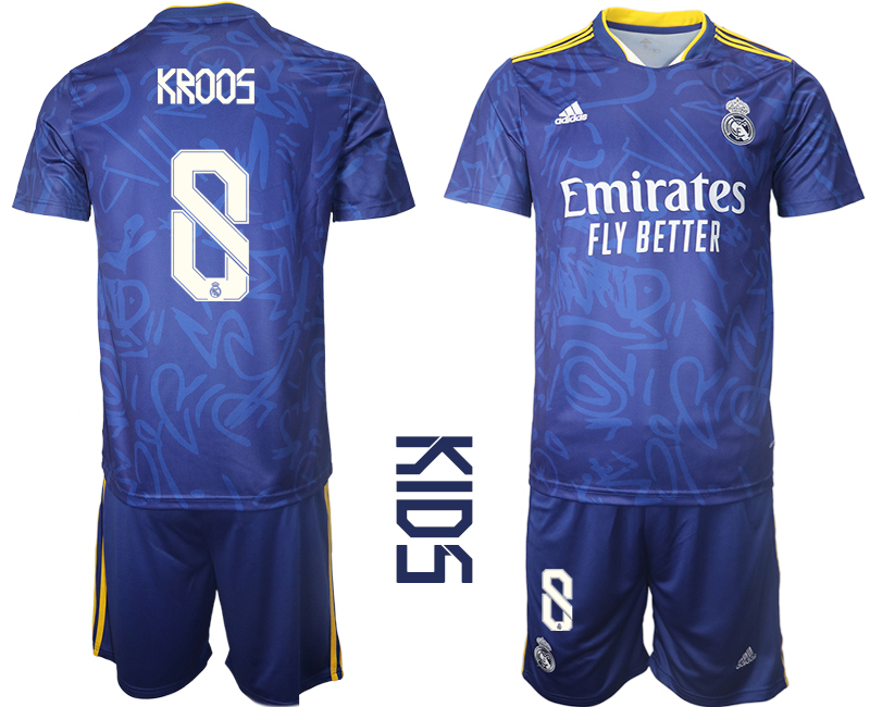 Youth 2021-2022 Club Real Madrid away blue #8 Soccer Jersey
